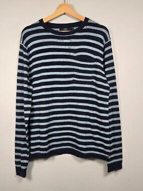 J-CREW men's cotton navy and blue striped long sleeve chest pocket knit  sz M